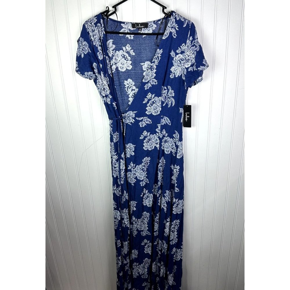 Lulu’s Heart of‎ Marigold Navy Blue Floral Print Wrap Maxi Dress XS NWT